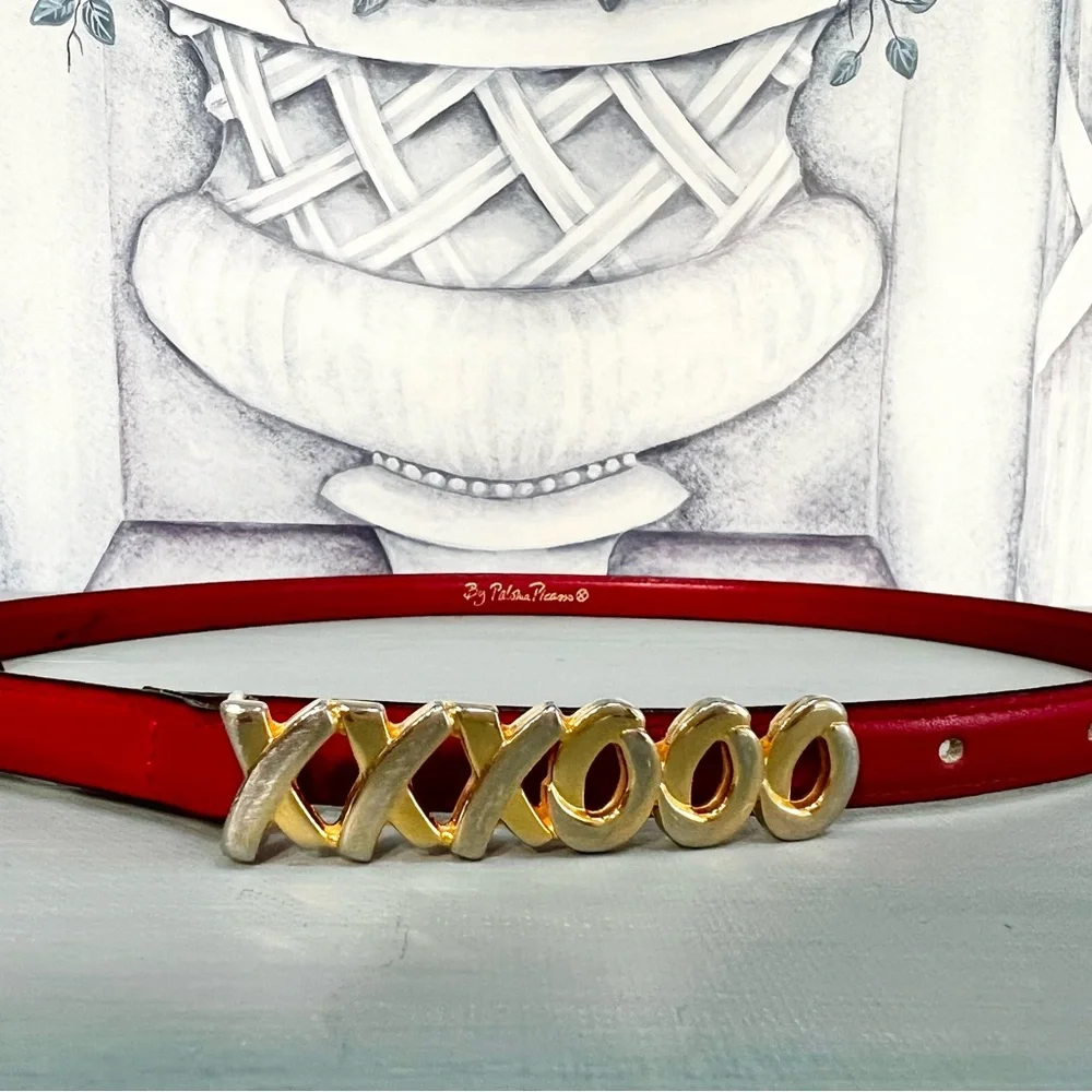 Vintage Paloma Picasso Italian Red Leather XXXOOO Belt - Picture 3 of 10